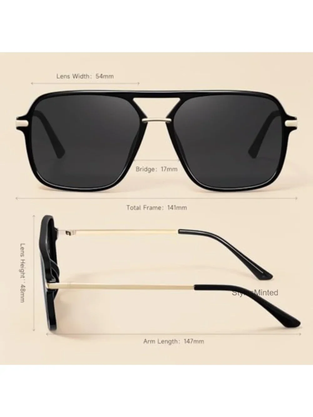 Square Aviator Polarized Sunglasses UV Protection for Driving Travel